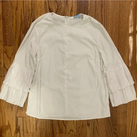Women’s J.McLaughlin white 3/4 sleeve blouse with detailed sleeves, size XS - Picture 3 of 6